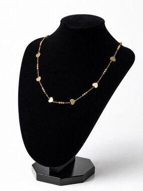 UTC Gold Tone Heart Station Necklace | Dainty Heart Charm Necklace | Minimalist